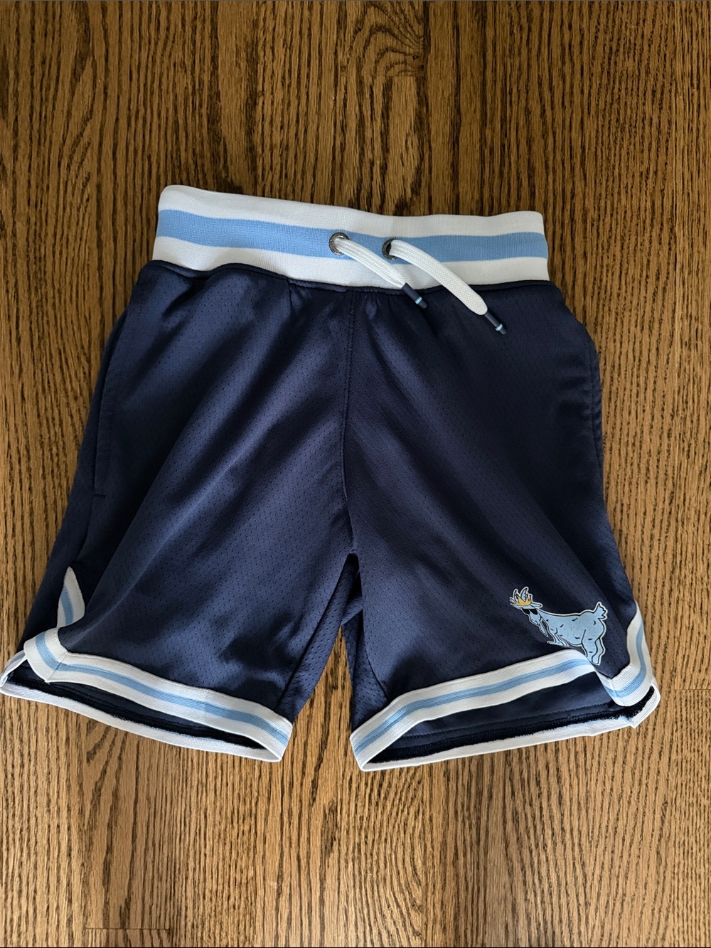 Kids Navy Blue Athletic Shorts with Light Blue Trim